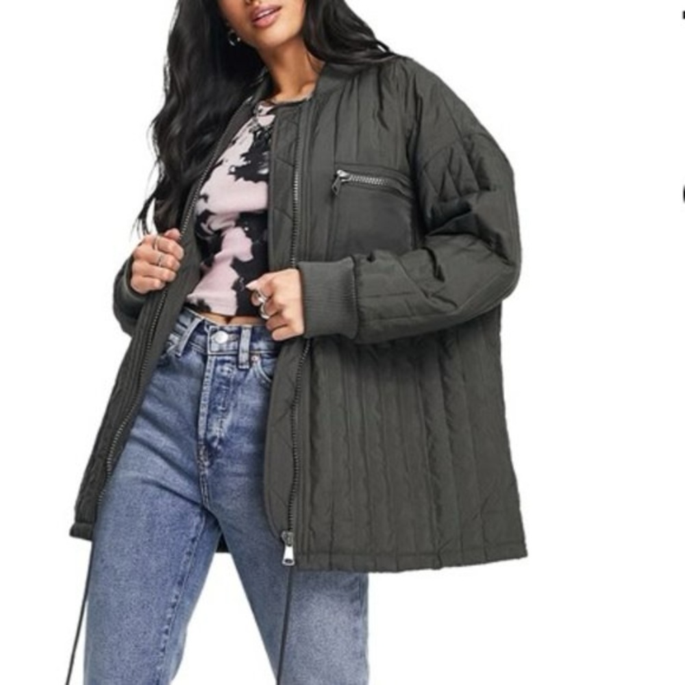 Topshop Quilted Oversized Bomber Jacket